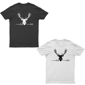Mens Short Sleeve Stag ECG Printed T Shirt Adults Crew Neck Summer Pullover Tops - Picture 1 of 4