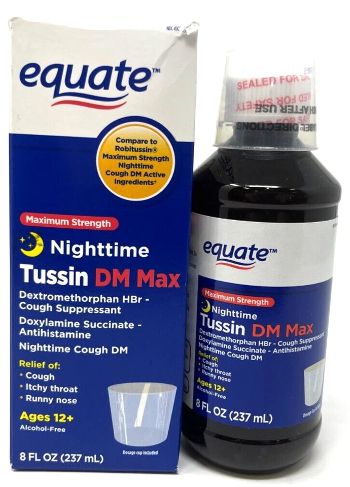3 EQUATE MAXIMUM Strength Nighttime Tussin DM Max 8 Oz EA 2022 Comp Robitussin