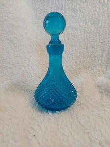 Türkis Blau Diamant Punktschliff Glas 7" Genie Flasche Dekanter Hergestellt in Italien - Bild 1 von 3