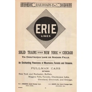 Poster Erie Lines Vintage Stampa Ferroviaria Pubblicità New York Chicago Viaggio - Foto 1 di 1