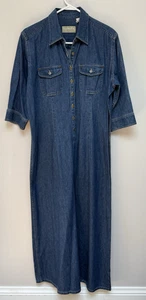 Liz Claiborne Womens Maxi Denim Dress Half Button 3/4 Sleeve Size 12 - Picture 1 of 12