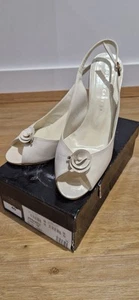 Vintage Ronald Cartier Jamboree Beige Rose Leather Slingback Peeptoe Wedges EU40 - Picture 1 of 7