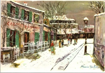 Utrillo Postcard Montmartre Lapin Agile Cabaret France Winter Snow Cityscape - Image 1 of 2