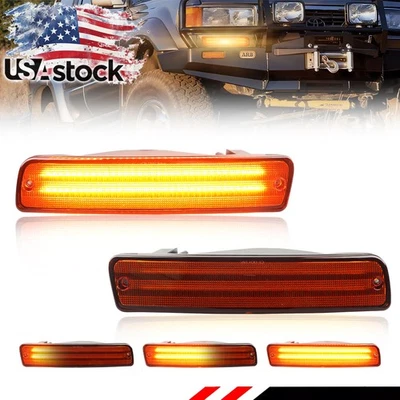 2X Amber Lens LED DRL Bumper Signal Light For 1991-1997 Toyota Land Cruiser FJ80 - Image 1 of 4