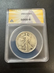 1921 S WALKING LIBERTY HALF DOLLAR ANACS G-6 - KEY DATE - SILVER - SLABBED - 50C - Picture 1 of 2