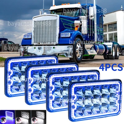Fit Kenworth T800 1987-2023 W900 1981-2023 4pcs 4x6inch Rectangle Led Headlights - Image 1 of 4