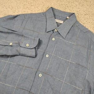 Poggianti 1958 Shirt Mens Large Blue 100% Linen Flax Long Sleeve Italy Designer - Picture 1 of 11