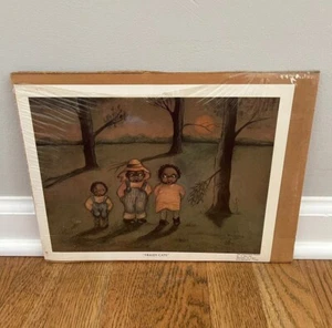 Vintage 1985 "Fraidy Cats" by N. Schneeman Black Americana Folk Art Print RARE - Picture 1 of 5