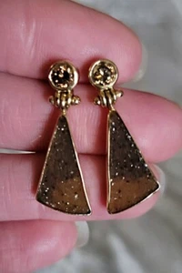 Pair of 14K Yellow Gold Ombre Chocolate Druzy Quartz and Cognac Diamond Earrings - Picture 1 of 2