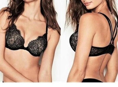 VICTORIA'S SECRET 32D Bombshell Push Up Bra +2 Cups Front Close Strappy Back $67 - Image 1 of 4