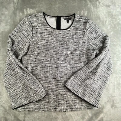 Banana Republic Top Womens Large Black White Boucle Pleated Bell Sleeve - Image 1 of 4