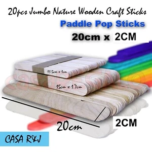 20pcs Super Jumbo Natural Wooden Craft Sticks Paddle Pop Sticks Ice Cream 200mm - Picture 1 of 3