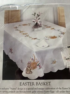 Jabara Embroidered Tablecloth Bunny Easter Basket 66 X 101 Fine Linen New - Picture 1 of 3