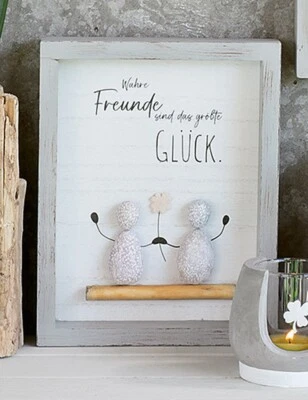 Gilde Steinbild Wahre Freunde sind das höchste Glück handmade  Holzrahmen 51823 - Bild 1 von 2