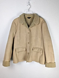 Lands End Women's Shearling Coat XL 18/20 Tan Faux Suede - Picture 1 of 10