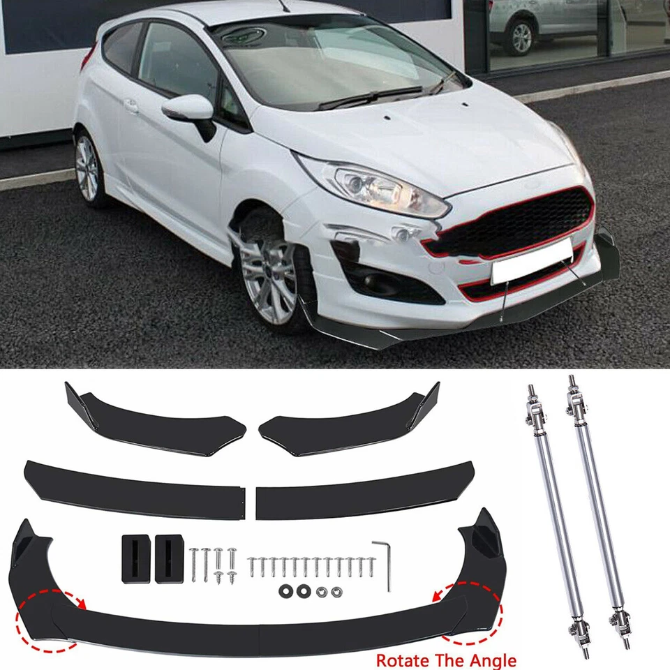 Front Bumper Lip Spoiler Splitter+ Strut Rods For Ford Fiesta ST /SE 2000-2019 Foto 1 de 4