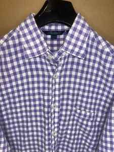 Boden Mens 100% Linen Purple Gingham Check Plaid Shirt Size Medium Mint $$ - Picture 1 of 4