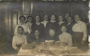 Group Photograph Women at Dining Room Table Black and White RPPC Postcard - Picture 1 of 2