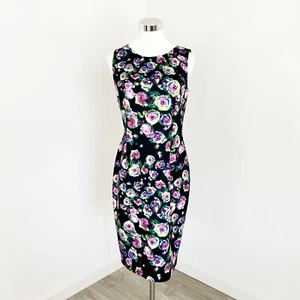 Joseph Ribkoff Pencil Dress Size 10 Black Multi Floral Sleeveless Knee Length - Picture 1 of 8