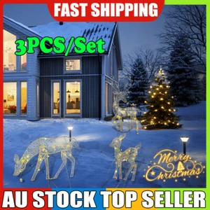 3PCS Christmas Iron Reindeer Elk Led Light Decoration Sculptures Lawn Lamp GV - Picture 1 of 17
