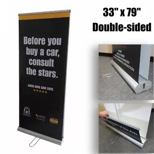 Expositor enrollable con soporte de pancarta de doble cara de 33" x 79" para exposición de feria - Imagen 1 de 11