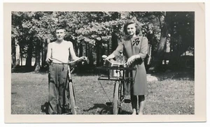 Bikes At The Park Summer 1944 Siblings Snapshot Photo Brother & Sister Boy Girl - Picture 1 of 2