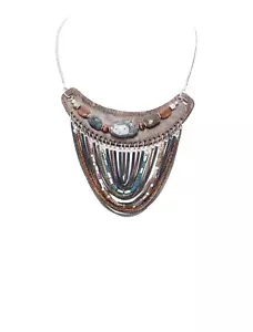Alisha D Silver Short Round Snake Chain Statement Necklace Faux Leather - Picture 1 of 1