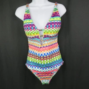 2 Bamboo One Piece Swimsuit Ladies 10 Bright Adjustible Straps Soft Cup Plunge - Picture 1 of 12