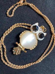Fashion Lovely Crystal Rhinestone Gemstone Opal Owl Necklace Chain - Picture 1 of 4