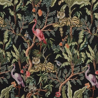 Congo Black Jungle Tapestry Fabric Woven Exotic Animal Upholstery Furnishings — 第 1/4 张图片