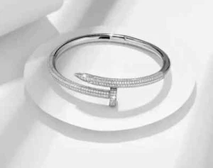 3 Ct Round Cut D/VVS1 Moissanite Bangle 7" Bracelet 14K White Gold Plated - Picture 1 of 6