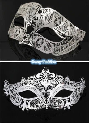 SN-B11 Luxury Couples Silver Metal Venetian Party Masquerade Masks w/ Rhinestone - Image 1 of 4