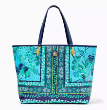 NWT LILLY PULITZER MEENA TOTE *PLANT ONE ON YOU* SEABREEZE BLUE NATURAL BAMBOO