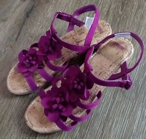 GYMBOREE Girls Berry Purple Suede Floral cork Wedge sandals size 3