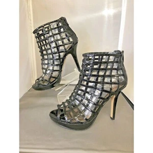 ROUGE HELIUM Women Black Patent Strappy Stiletto Heels SZ 5.5 - Picture 1 of 6