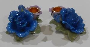 Rare Royal Albert MOONLIGHT ROSE Sculpted Figural Rosebud CANDLE HOLDERS Set 2 - Picture 1 of 8
