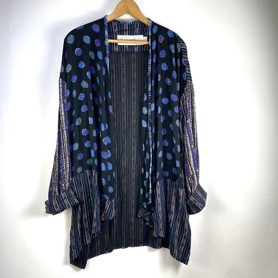 Vtg 90s Womens L Componix Marsha Brander Cardigan Open Blue Artsy Relaxed - Image 1 of 4