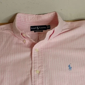 Men's Ralph Lauren Polo Classic Fit Button Down Shirt Pink Striped Size 16 34/35 - Picture 1 of 11