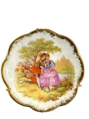 3” Limoges Courting Couple Miniature Plate With Stand Fragonard Gold Accents - Image 1 of 4