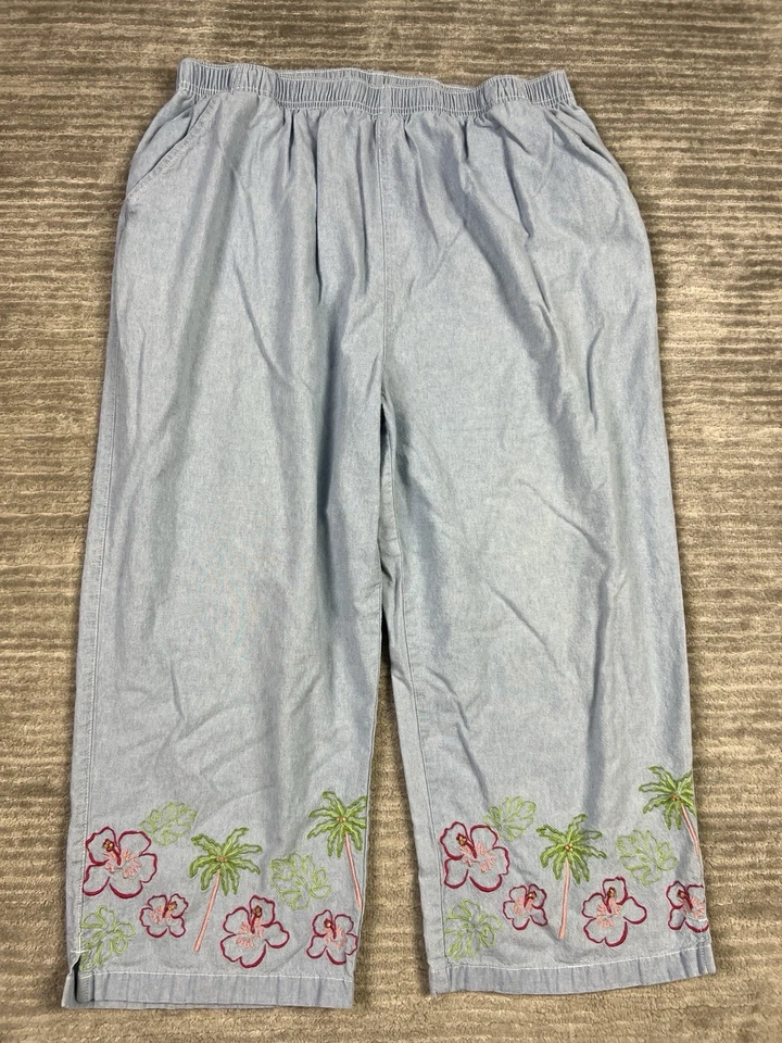 Pantalones Classic Elements Mujer 18W Azul Capri Pull On Floral Bordado Algodón Foto 1 de 4
