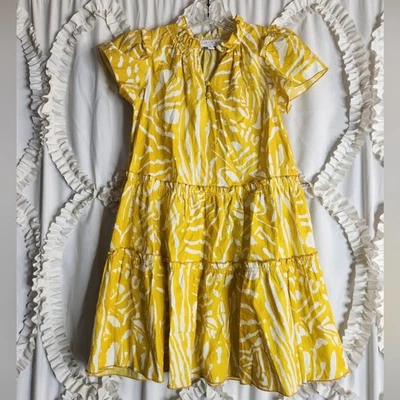 Vestido Solero HUNTER BELL Amarillo y Blanco Manga Acampanada Merritt Talla 10 Foto 1 de 4