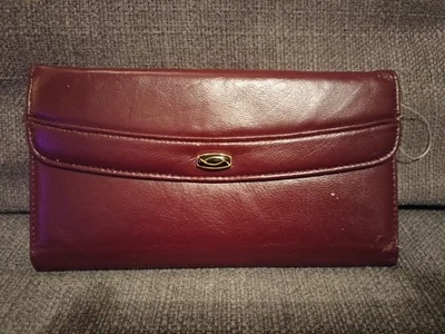 Cartera sin asas vintage de cuero borgoña Buxton cierre a presión Foto 1 de 4