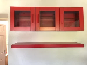 Display Cabinets x3. Red. 39cm x 39cm x 22cm per unit. Adjustable glass shelves - Picture 1 of 2