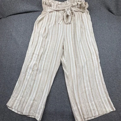 Zac & Rachel Women XL Linen Blend Striped Paperbag Waist Crop Wide Leg Pants - Image 1 of 4