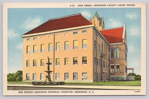 Anderson County Courthouse Annex Robert Anderson Fountain Linen Postcard - Picture 1 of 2