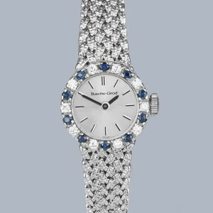 Bueche-Girod Diamond Sapphire Bezel 9ct Gold Bracelet Watch London 1978 Vintage - Picture 1 of 14