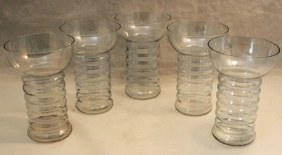 Juego de 5 vasos anillados azul hielo iridiscente Dunbar Aramis vintage años 30 Art Deco Foto 1 de 4