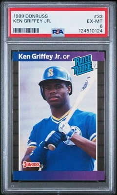 124510124 Ken Griffey Jr 1989 Donruss #33 Rookie RC Rated Rookie PSA 6 - Image 1 of 2