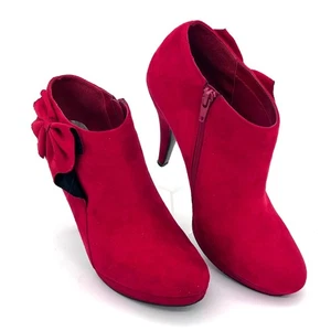 Impo Scarlet Red Panama Ankle Booties Shoes Womens 7.5M Bow Accent Zipper & Box - Picture 1 of 20