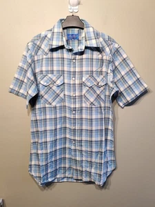 Pen West Pendleton Shirt Medium Vintage Pearl Snap Plaid Sawtooth Short Sleeve - Picture 1 of 7